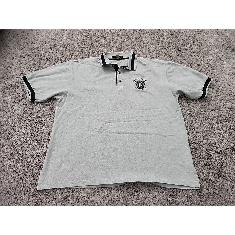 Country Cottons Polo Shirt Men XL Gray US Army Special Forces Crest Vintage 90s